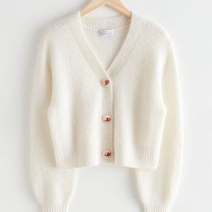 other stories floral button knit cardigan wool blend